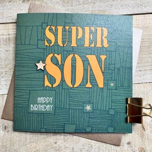 Sohn Geburtstagskarte - handgemacht mit Edelsteinen oder Holzstern - Sterne, Gamer Controller, Bier, Musik, Rennkarte, SUPER BEST EVER, wundervoller Sohn