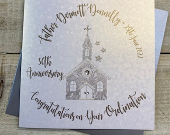 Personalised Ordination Handmade card - church - Anniversary of ordination, new priest, ordaining someone in holy orders