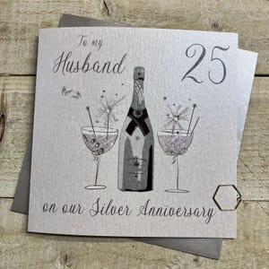 Biglietto d'auguri per il 25° anniversario di matrimonio in argento per nonni, moglie, marito, mamma e papà, sorella, fratello, figlia, figlio