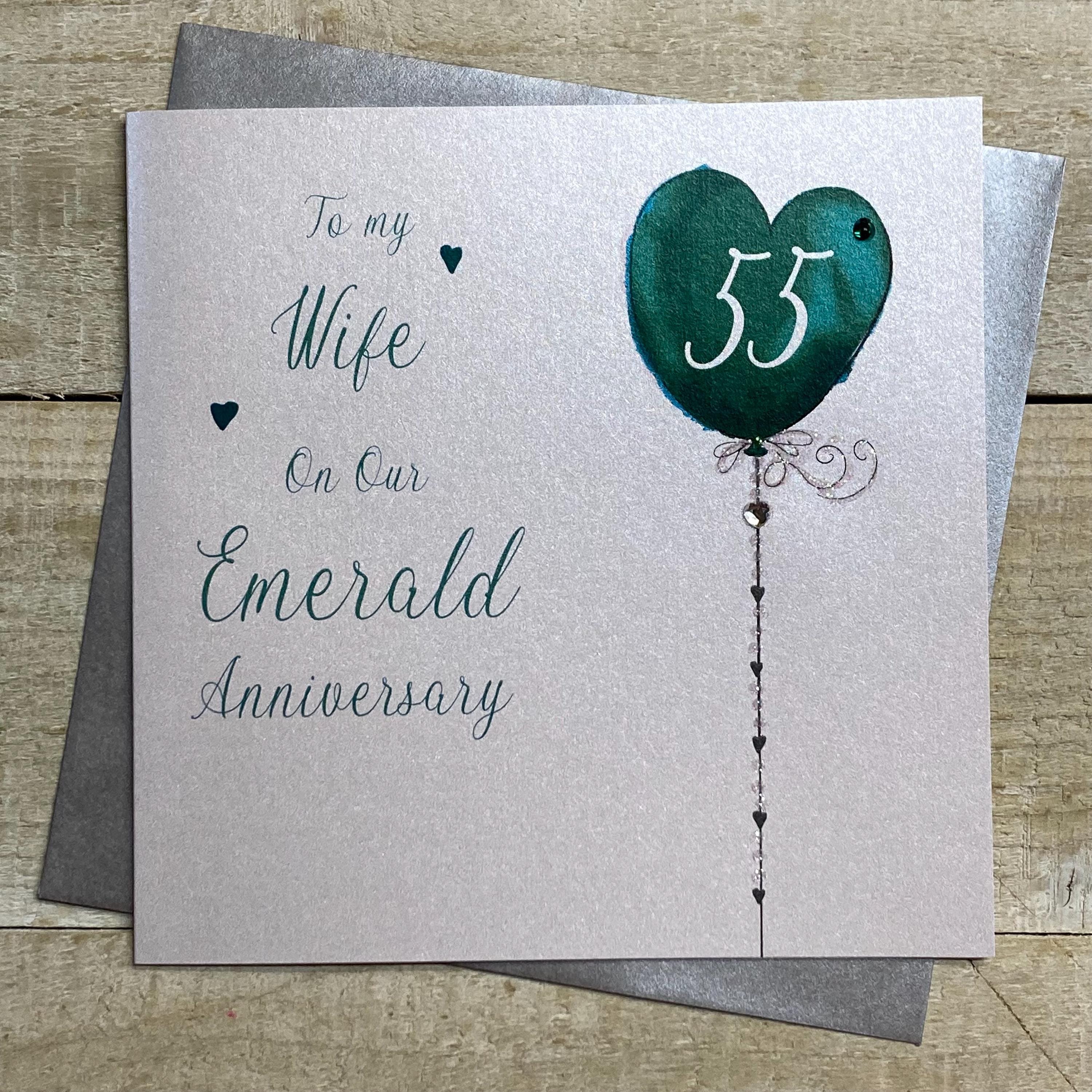 55th Wedding Anniversary Plaque Gift For Husband Wife - 55 Years Together - Happy Emerald Anniversary Wooden Heart For Women Men Partner, Light Wood - View #8