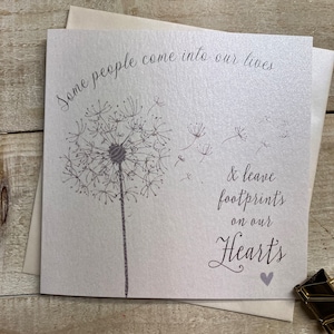 Carte de sympathie - verbeux - coeurs et empreintes de pas de pissenlit - carte de perte d'un être cher, carte de condoléances, souvenir affectueux, sincère sympathie