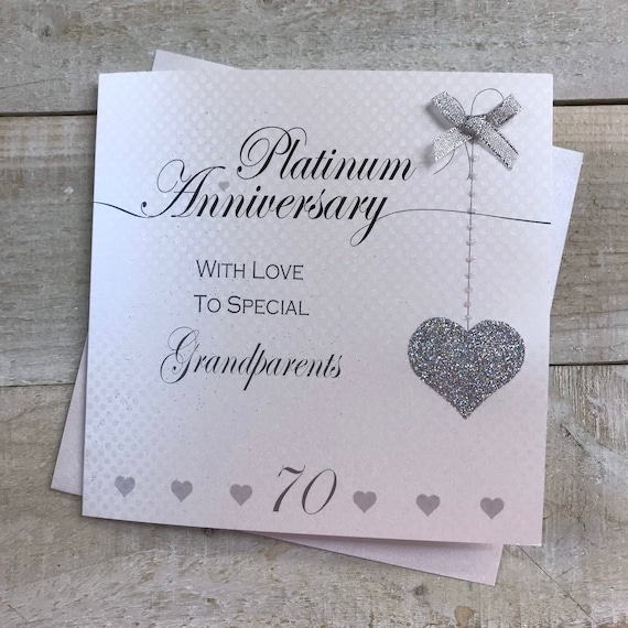 Platinum 70th Anniversary Card for great grandparents husband wife mum & dad, mom and dad heart Design