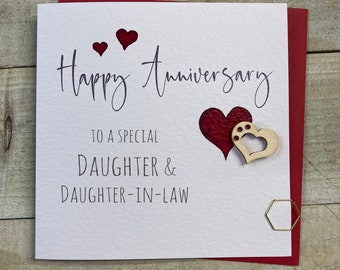 Daughter & Daughter in law Handmade Anniversary Hearts, Love, Wooden Heart, Same Sex Card