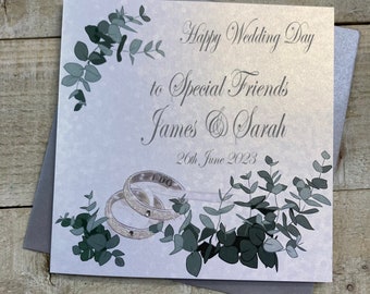 Personalised Special Friends Wedding Card Rings eucalyptus leaves  -granddaughter, grandson, sister, brother - Special Couple Daughter Son