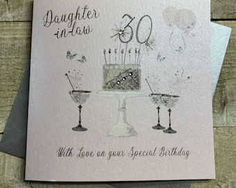 Daughter in law Handmade Birthday card - age 18, 21, 30, 40, 50, 60, 65, 70 ,75 ,80 ,85 ,90,  95, 100 - pink champagne and roses OR CAKE