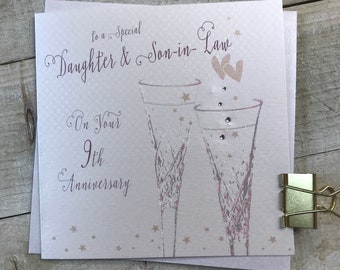 Daughter & Son in law or Son, Special Friends, Soul Mates, Girlfriend, Boyfd Anniversary Champagne Flutes 9th Willow or 1 2 3 4 5 6 7 8 10