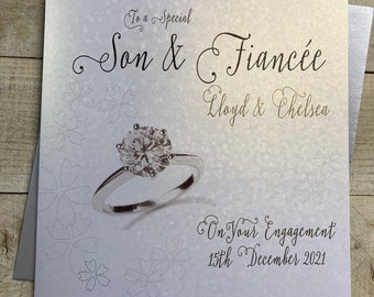 Tarjeta de compromiso personalizada para hijo y prometida: diseño de anillo de compromiso para hija, nieta, nieto, hermana, hermano, ahijada, ahijado.