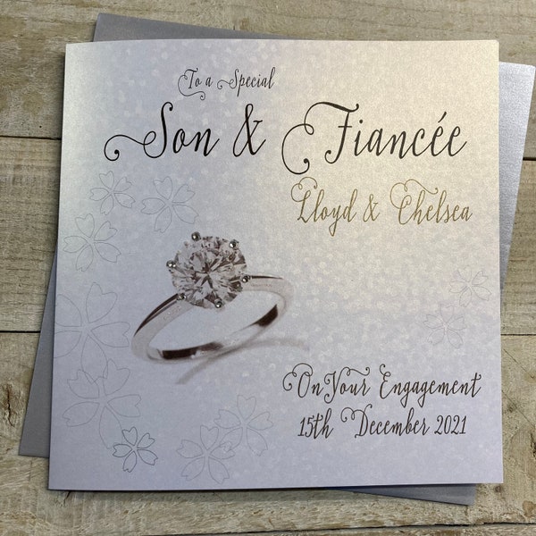 Personalised Son & Fiancée Engagement Card - Engagement Ring Design Daughter, Granddaughter, Grandson, Sister, Brother, Goddaughter, Godson,