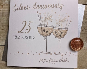 25th Silver Anniversary Handmade Card - special friends, mum & dad, Son, Daughter, Wife, Husband