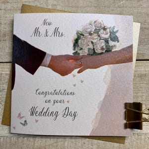 Handgemachte Hochzeitskarte - die besondere Hochzeitskarte - Flöten, Paar, Vintage Auto, Blumen, atemberaubende maßgeschneiderte Karte