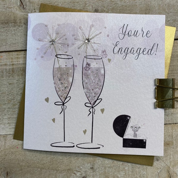 Handmade Engagement Card for special couple, daughter, son, special friends, glittery with diamonds