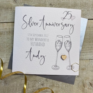 Tarjeta personalizada del 25 aniversario de plata - Diseño de flautas amigos especiales, mamá y papá, abuelos, nan, nana, abuela, abuela