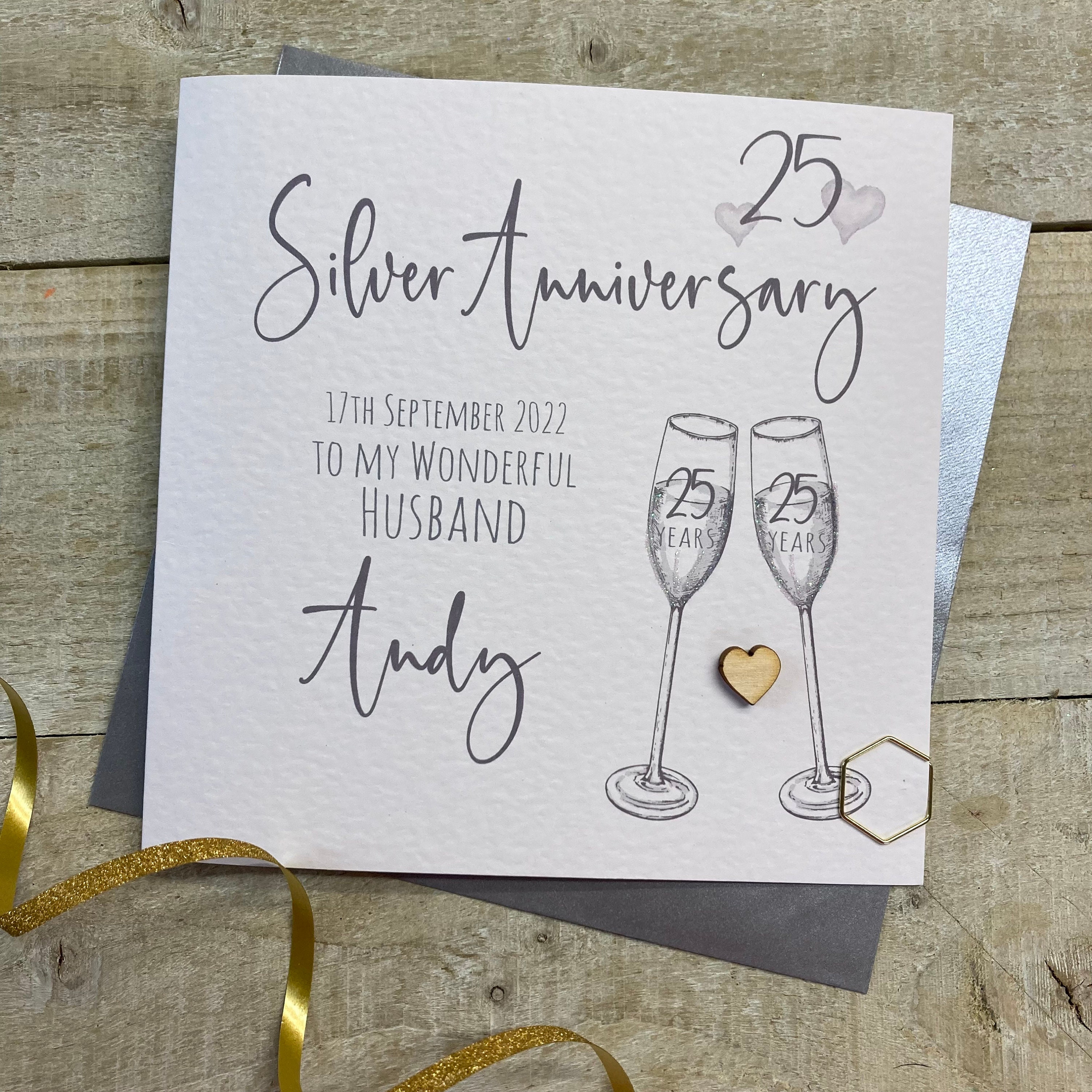 Happy 25th Anniversary Silver Heart Card | Zazzle - View #4