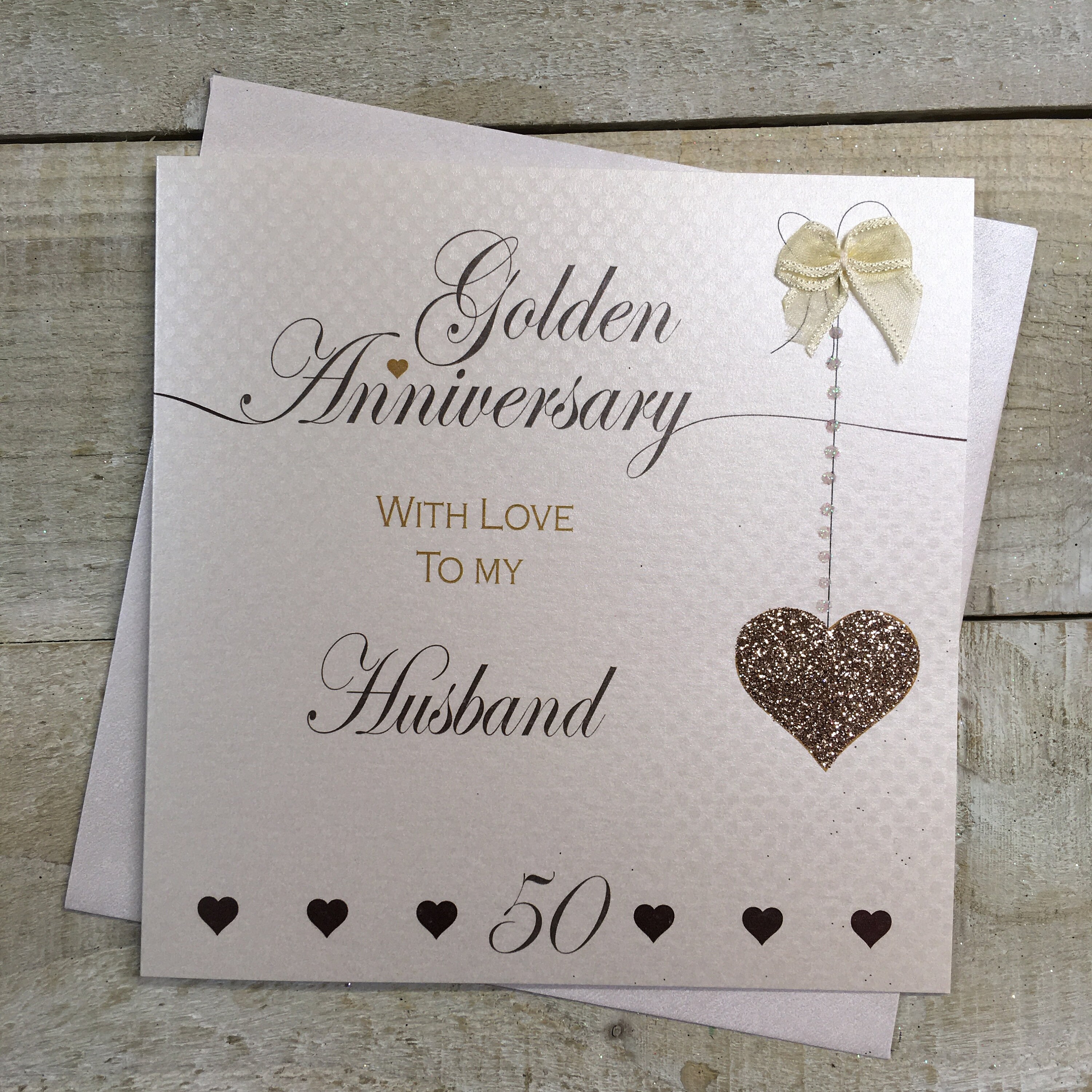 Biglietto D'Auguri 50° Anniversario Per Mamma E Papà – Design Cuori Floreali, Prodotto In UK, Ecologico - 5