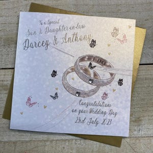 Personalised Wedding Card - Sparkling Rings Design - son, daughter, grandson, granddaughter, niece, nephew, P23-9+RELATION