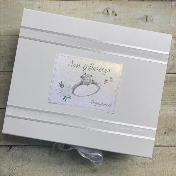 Personalised Engagement Keepsake Box & Photo Album - Ring or Hearts Design PL24 or PL66-E, memories of engagement - special keepsakes box