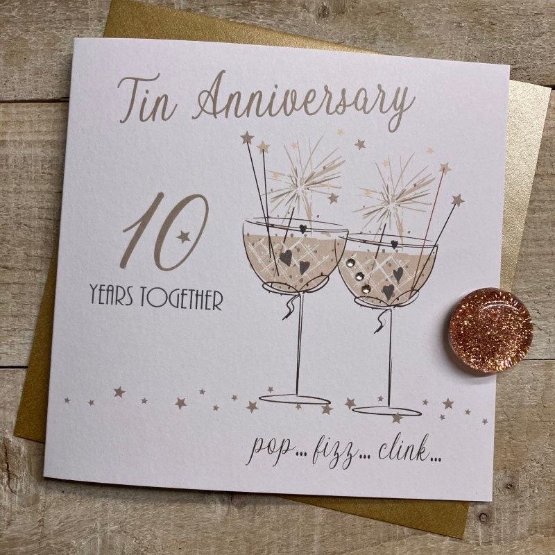 10th Tin Anniversary Card - for Wife, Husband, Mum & Dad, Special