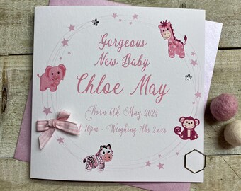 Personalised New Baby card- Pink or Blue Baby Feet Design OR toys in a circle Gorgeous new baby - bespoke welcome card