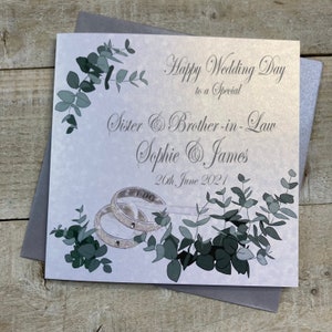 Bagues personnalisées pour carte de mariage soeur, frère feuilles d'eucalyptus - petite-fille, petit-fils, fille, fils - spécial couple