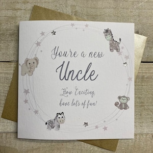 Vous êtes un nouvel oncle carte faite main - nouvelle carte pour bébé - félicitations - nouvelle tante, nouvelle tante, jouets, carte câline et peluche - rose ou bleu ou argent