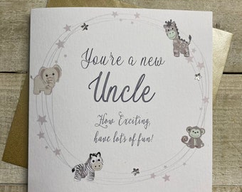 Vous êtes un nouvel oncle carte faite main - nouvelle carte pour bébé - félicitations - nouvelle tante, nouvelle tante, jouets, carte câline et peluche - rose ou bleu ou argent