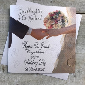 Personalised Granddaughter / Grandson / Niece / Nephew / Son / Daughter Wedding Card - Hands & Bouquet Design P19-52 - special wedding card