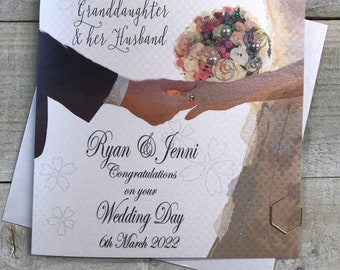 Personalised Granddaughter / Grandson / Niece / Nephew / Son / Daughter Wedding Card - Hands & Bouquet Design P19-52 - special wedding card