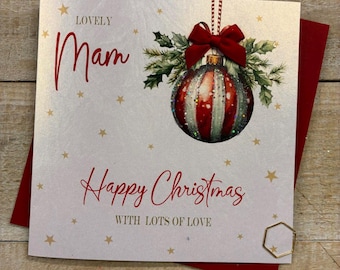 Mam, Mam & Dad Christmas Handmade Card -  with love at Christmas Card for a super special mum, mam