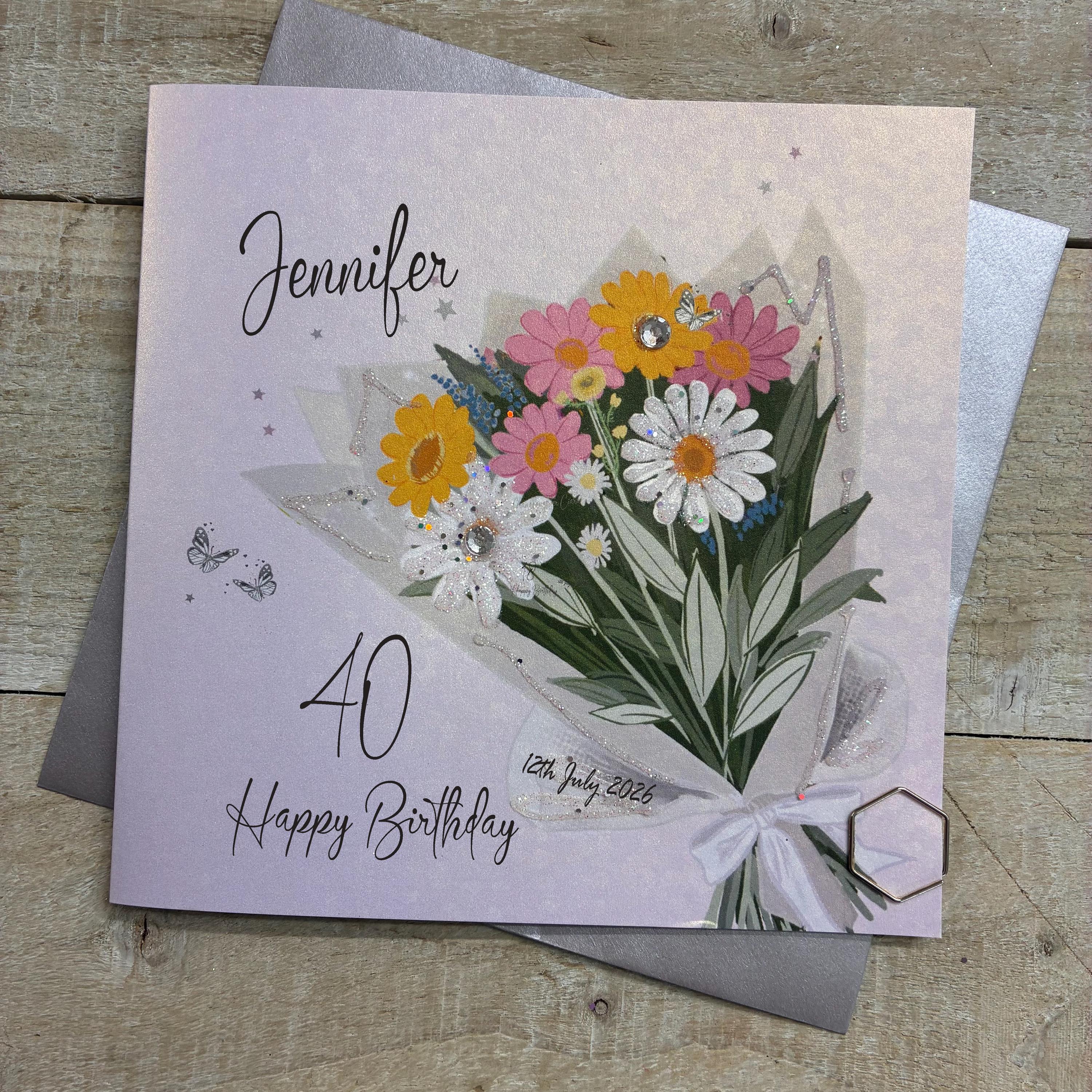 Biglietto Di Compleanno Elegante Per Donna – Cocktail E Fiori Con Lamina Oro – 40° 50° 60° 70° – Old English Company