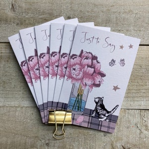 Notas de perro y gato, flores, estrellas, plumas PACK DE 6 - Tarjetas de notas para amigos - tarjetas pequeñas - paquete de tarjetas, tarjetas de agradecimiento, solo para decir