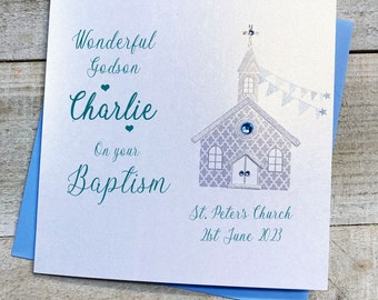 Gepersonaliseerde speciale doopkaart Peetzoon - kerk - doop petekind, kleinzoon, zoon, neef, broer