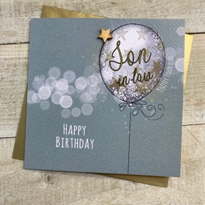 Tarjeta de cumpleaños para yerno: hecha a mano con gemas o estrellas de madera: estrellas, controlador de juego, cervezas, música, tarjeta de carreras