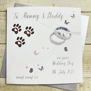 Carte de mariage faite main par un chien - ANNEAUX ET PATTES DE MARIAGE