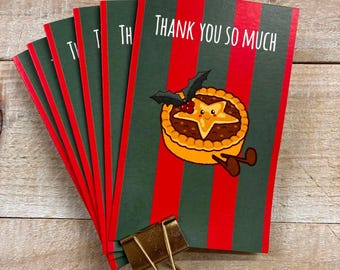 Pack of Thank you 6 X Christmas cards - note cards, thank you -box of very special Christmas Cards made in Uk - Doodlebug cute characters
