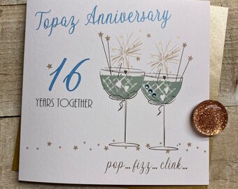 Handgemachte Glückwunschkarte 'Happy Anniversary 15 Years' Mit Strass – 16x16 Cm, Inkl. Umschlag