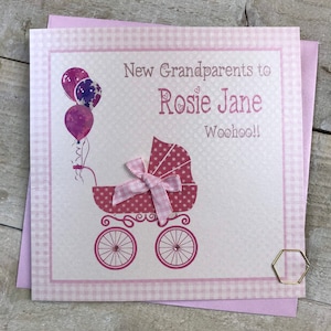 New Grandparents of (baby name) Personalised Card- new nana, new grandad, new granny, new grandma, new nan, new papa, pink or blue handmade