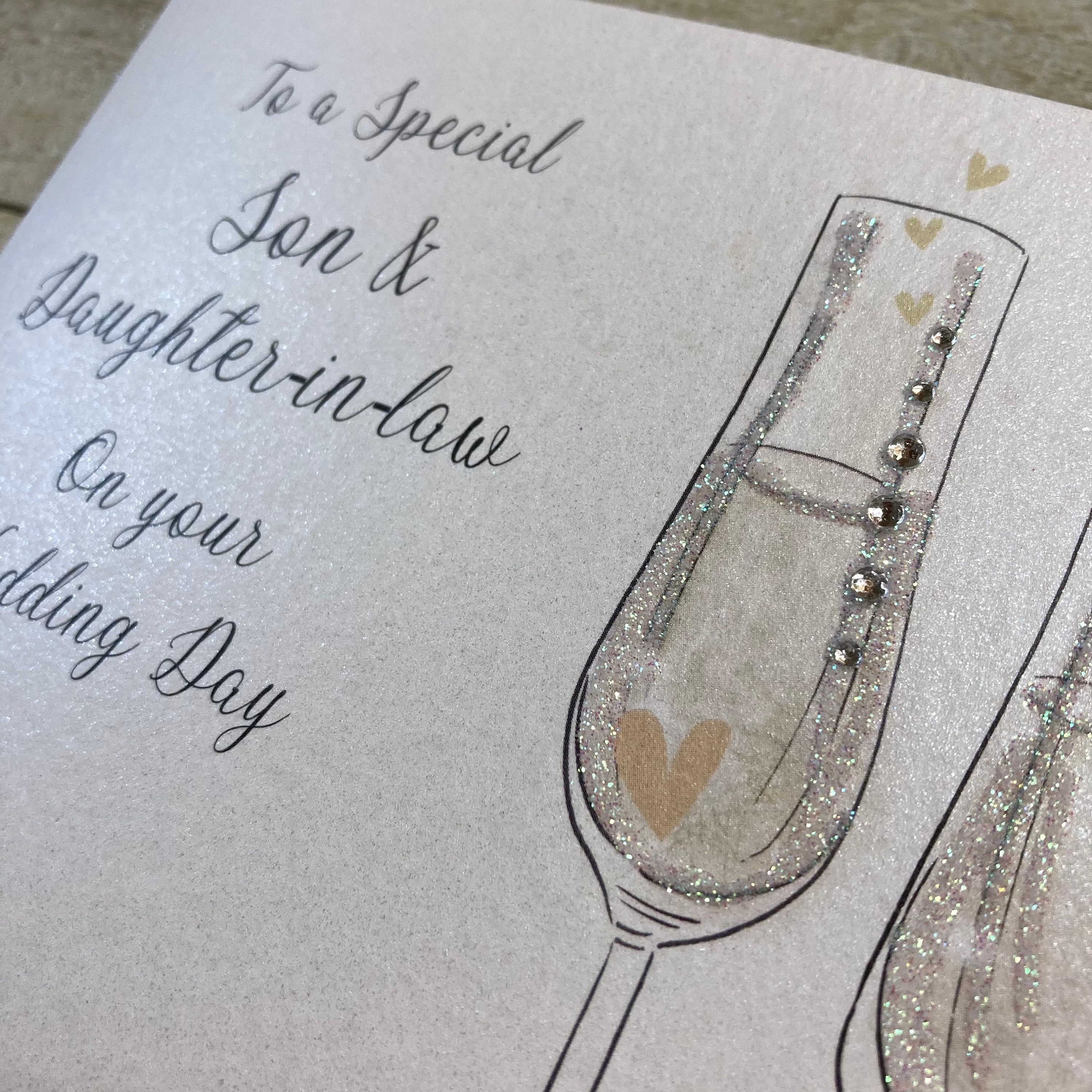 Biglietto di auguri per matrimonio figlio e moglie, rifinito a mano, gamma champagne JGS621