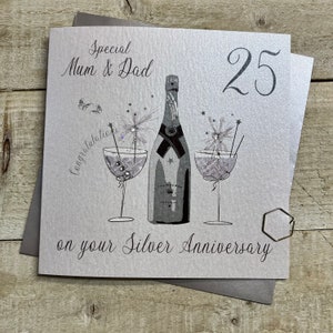 Biglietto d'auguri per il 25° anniversario di matrimonio in argento per nonni, moglie, marito, mamma e papà, sorella, fratello, figlia, figlio