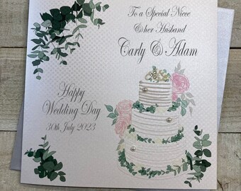 Personalised Niece Nephew Wedding Cake card & eucalyptus leaves  - grandson granddaughter sister brother -Special friends, couple, daughter