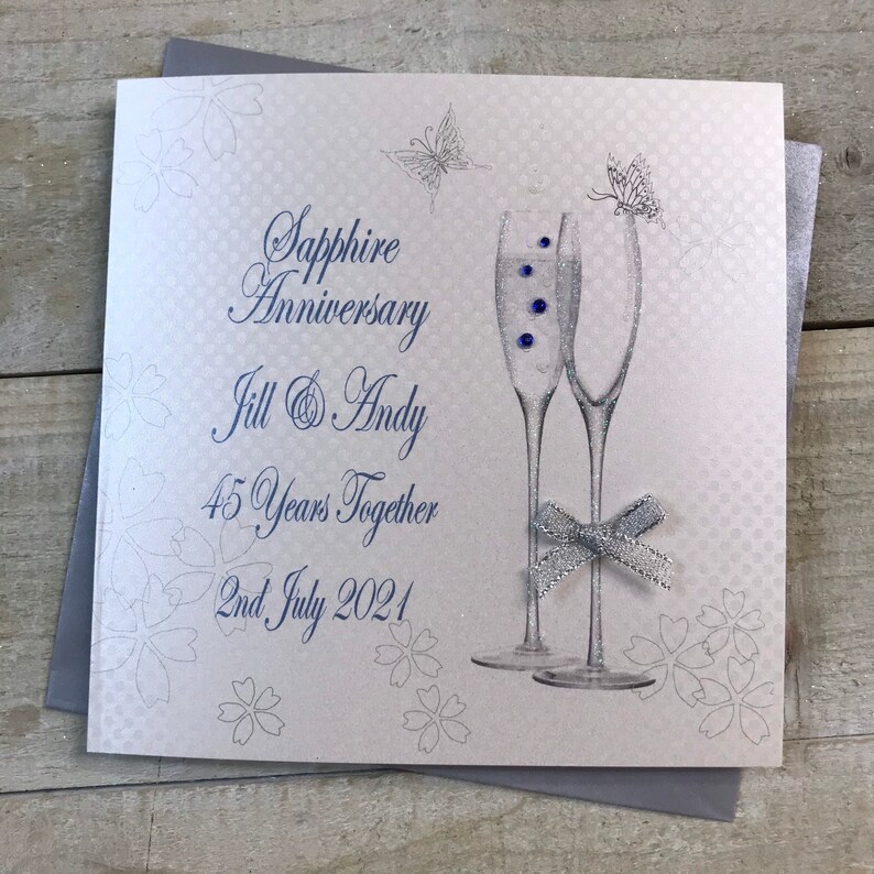 Personalised 45th Sapphire Anniversary Card - Flutes/ Love Birds Design ...