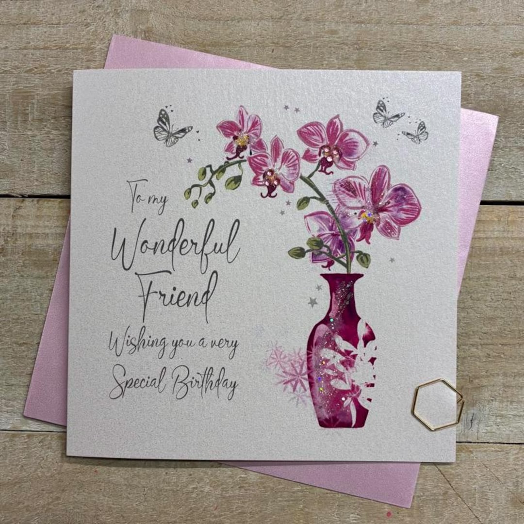 Special Friend Handmade Birthday Card - Cocktails, Cake, Flowers, Heart