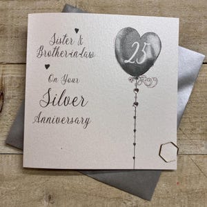 Tarjeta de plata para el 25.º aniversario de bodas para abuelos, esposa, esposo, mamá y papá, hermana, hermano, hija, hijo