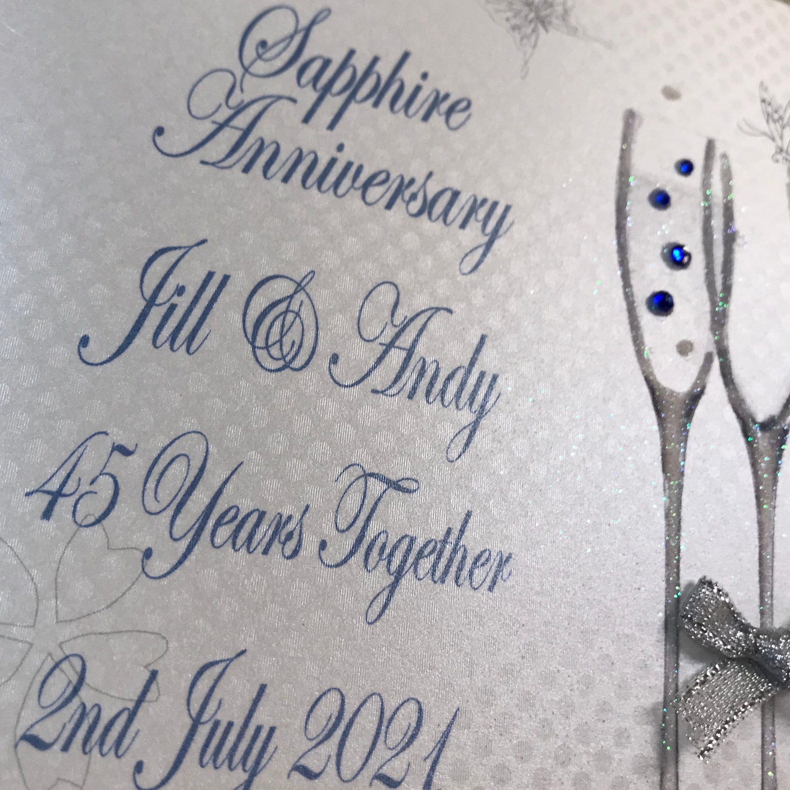 Personalised 45th Sapphire Anniversary Card - Flutes/ Love Birds Design ...