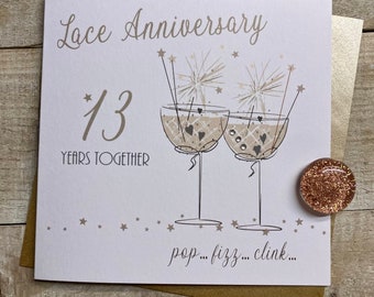 13th Lace Anniversary Card - For wife, husband, mum & dad, special friends, Son, Daughter handmade card