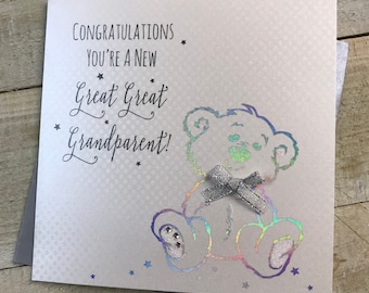 New Great Great Grandparent card / Grandparents - New Great Great Grandchild Handmade card for grandparents - Silver Congrats