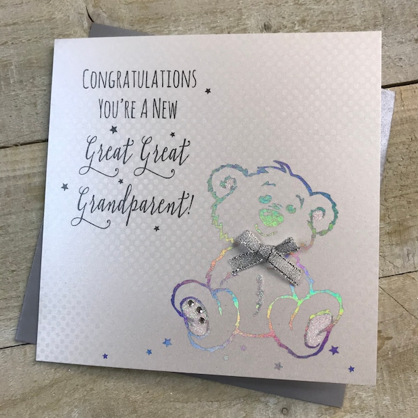 New Great Great Grandparent card / Grandparents - New Great Great Grandchild Handmade card for grandparents - Silver Congrats