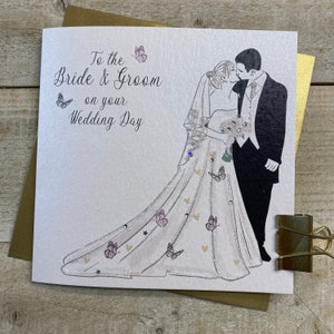 Handgemachte Hochzeitskarte - besondere Hochzeitskarte - Flöten, Paar, Vintage Auto, Blumen, atemberaubende personalisierte Karte