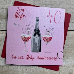 Cartão do 40º Aniversário Ruby - Para esposa, marido, mãe e pai, amigos especiais, cartão feito à mão