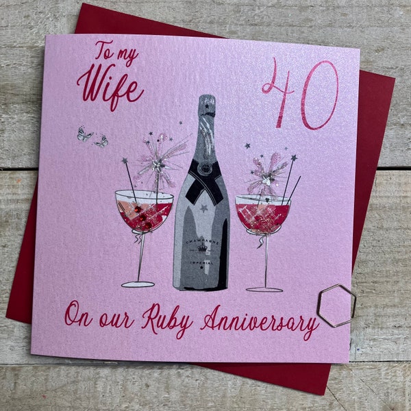 Husband On Our Ruby 40th Champagne Cake Happy Anniversary Card Lovely Verse: Greeting Cards - View #11