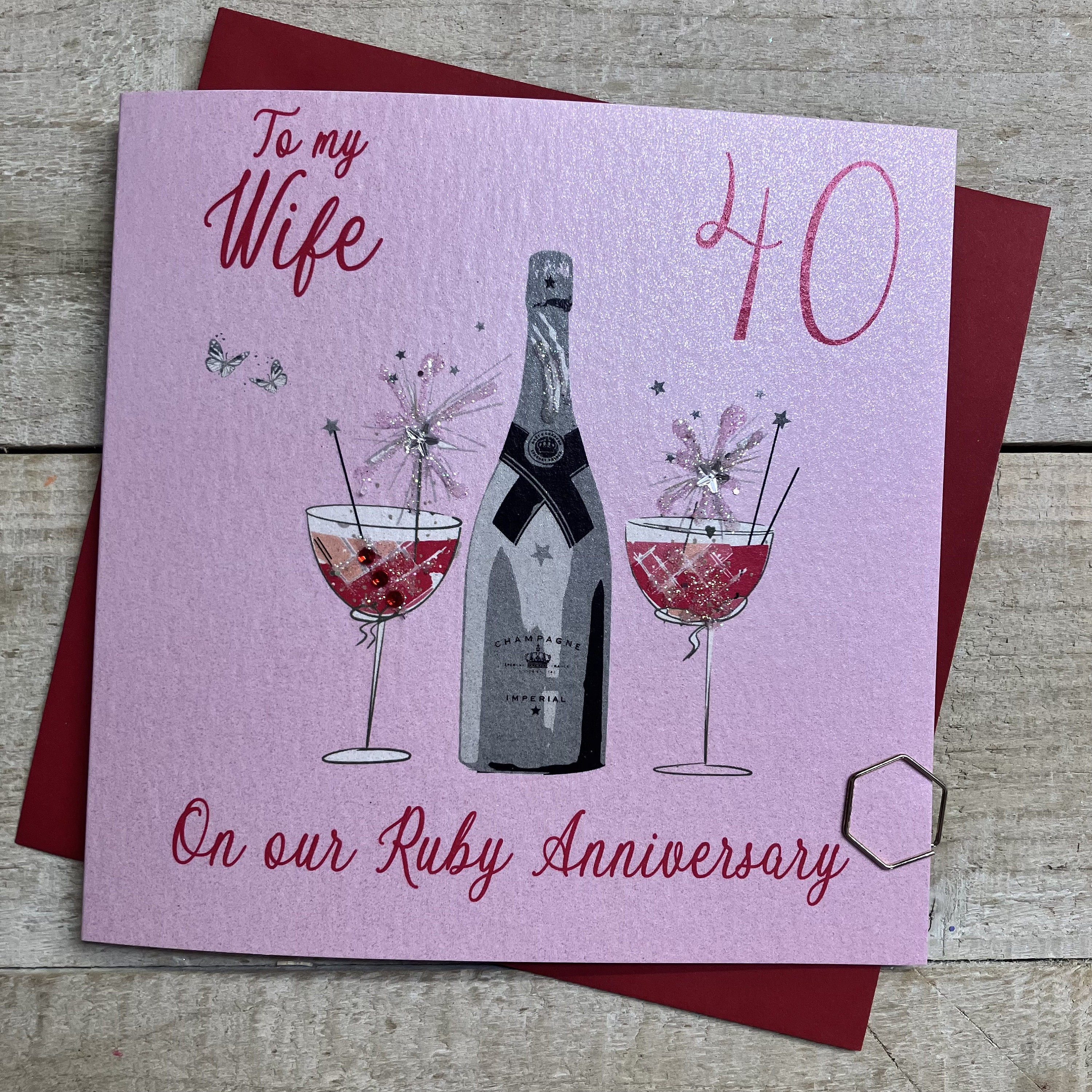 40th Ruby Anniversary Card - for Wife, Husband, Mum & Dad, Special ...